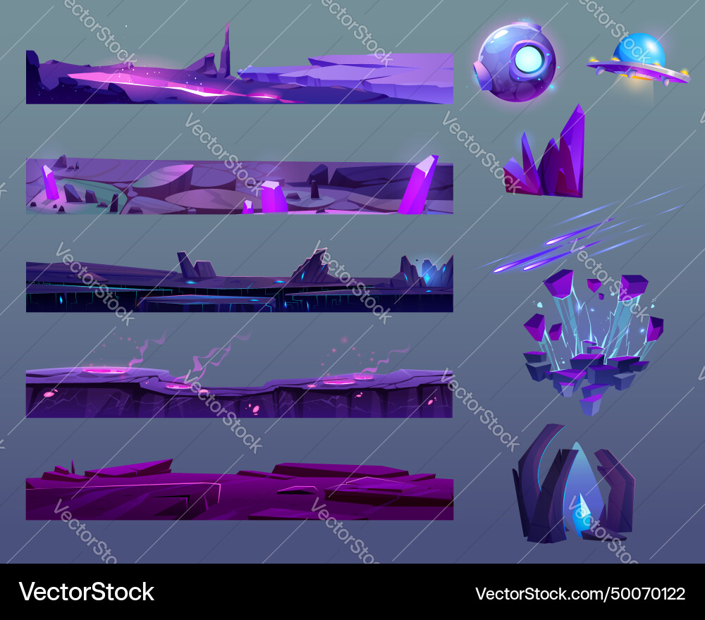 Space UI Elements: Planets & Portals Vector Image