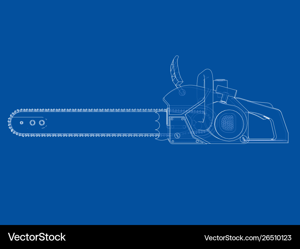 Chain Saw Rendering - 3D Wireframe vector image