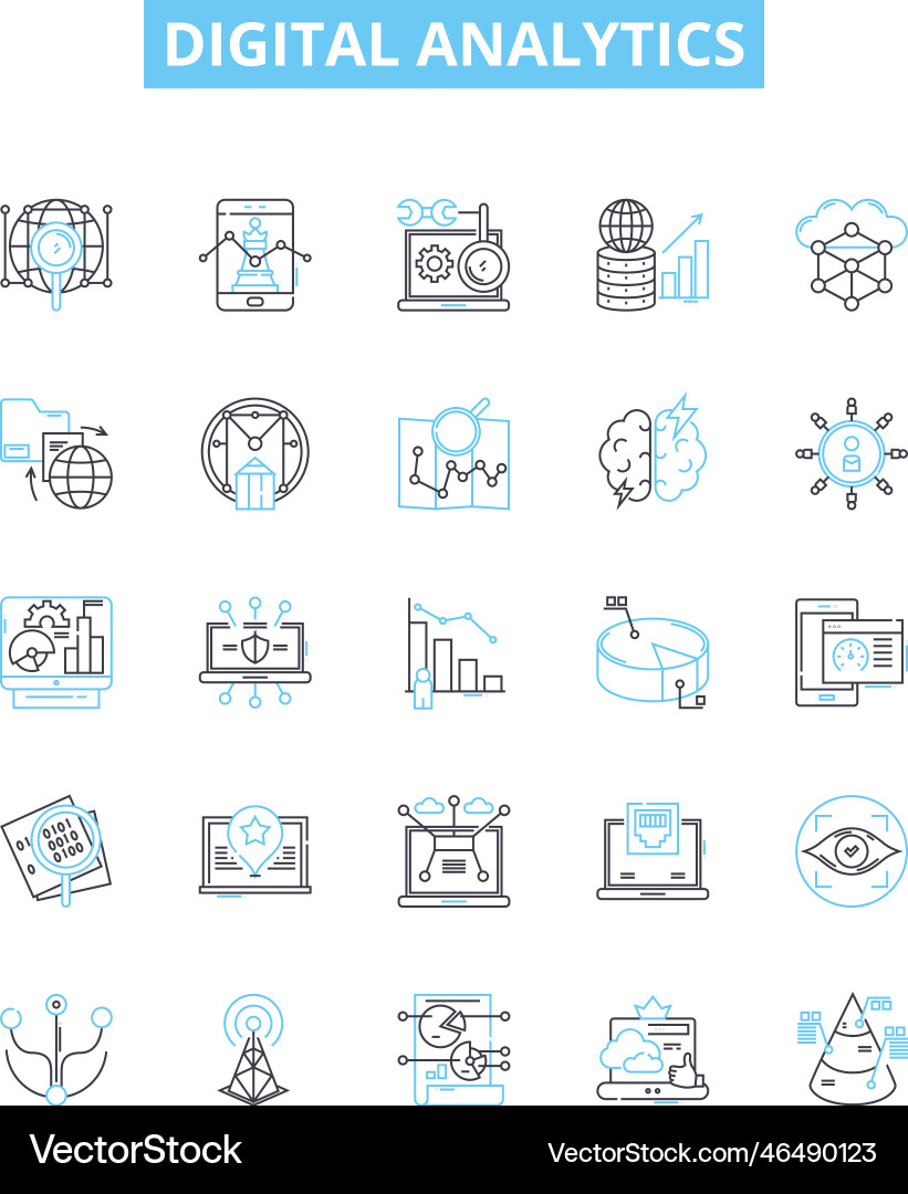 Digital analytics line icons set vector image