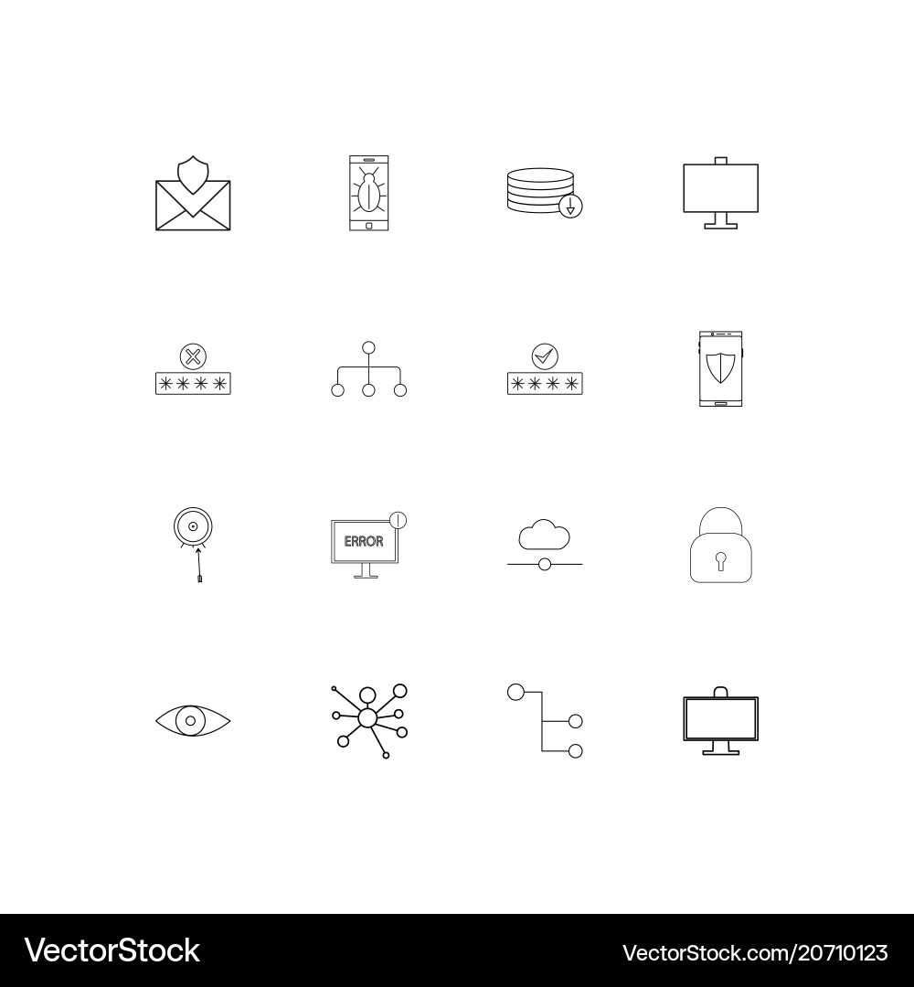 Internet security simple linear icons set vector image