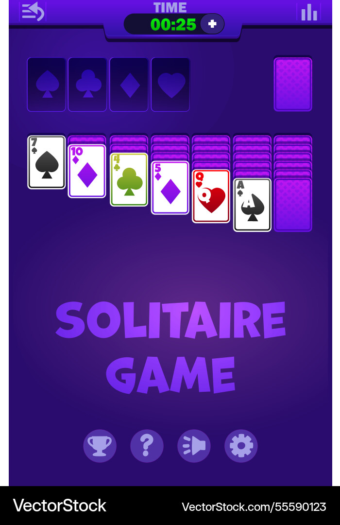 Playing solitaire on purple background ui buttons Playing solitaire on purple background ui buttons vector image
