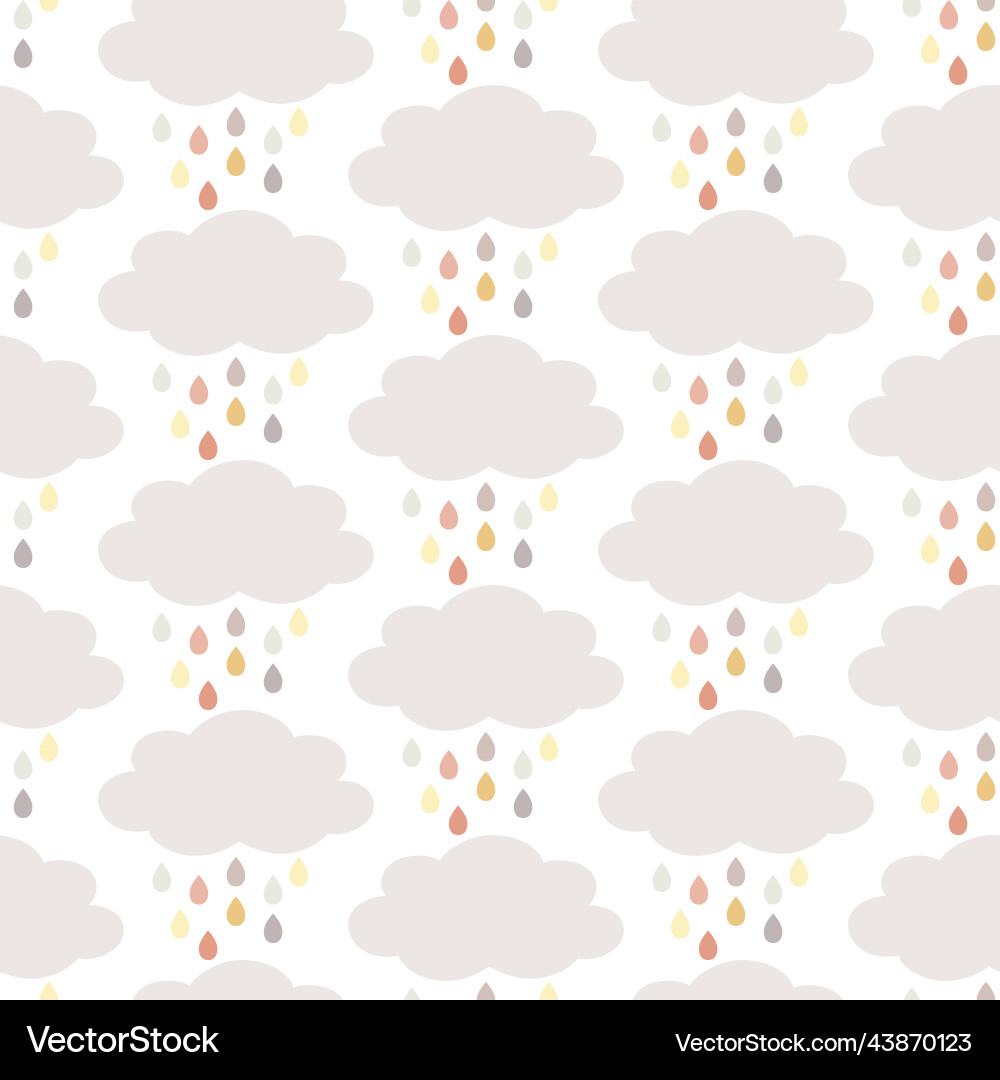 Seamless pattern with clouds and colored raindrops Vector Image