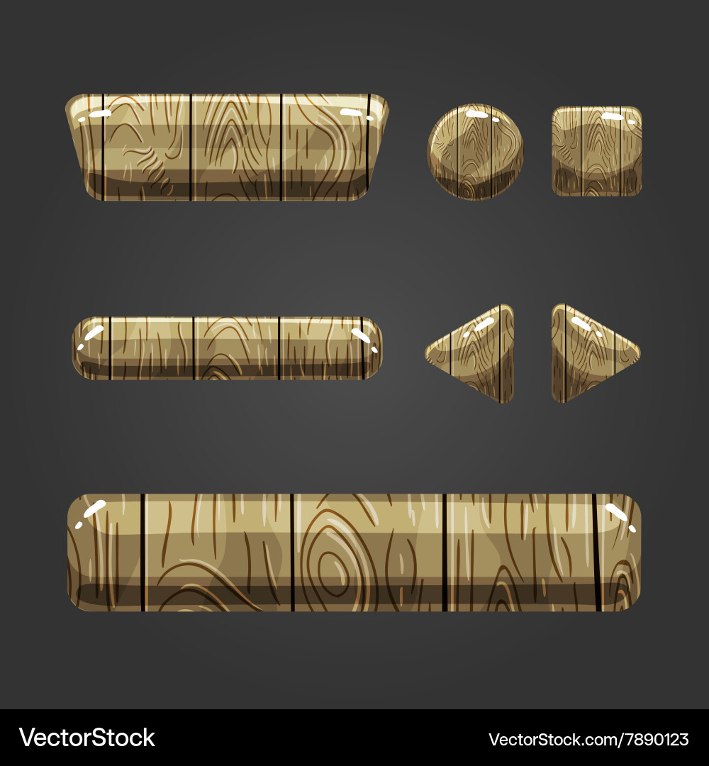 Set of wooden button for game design-3 Vector Image