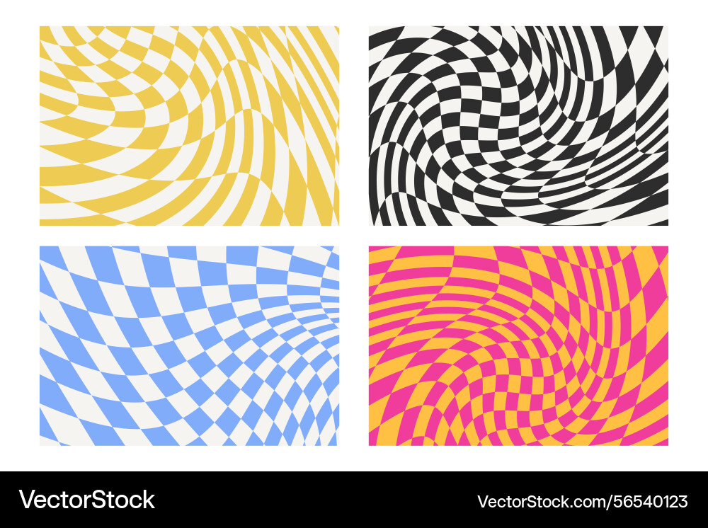 Wavy groovy distorted checkered background set Wavy groovy distorted checkered background set vector image