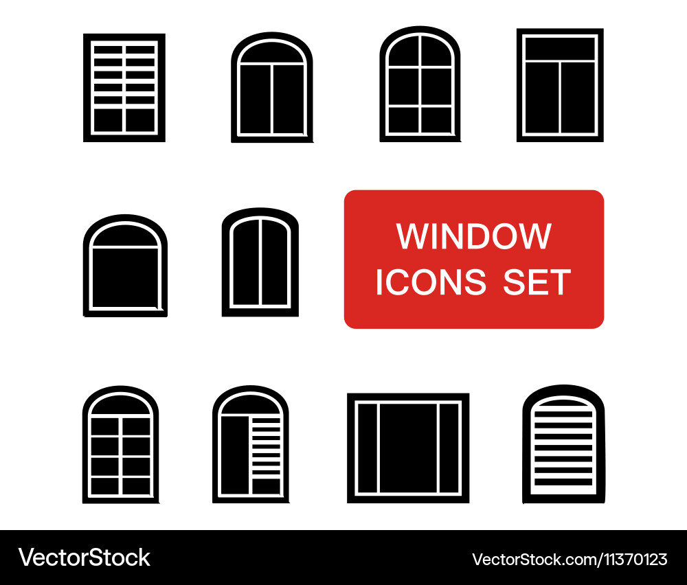 Window icons set with red signboard vector image