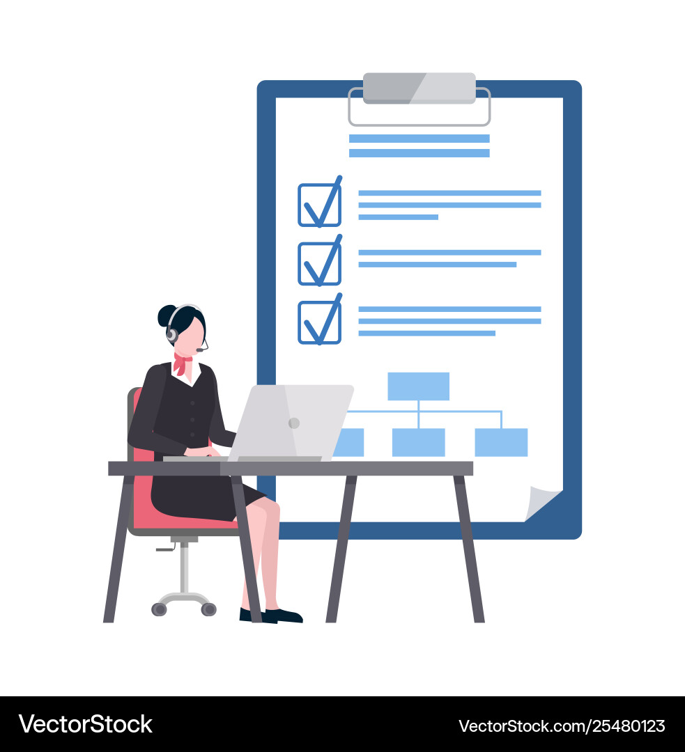 Worker using laptop goals list with ticks Worker using laptop goals list with ticks vector image
