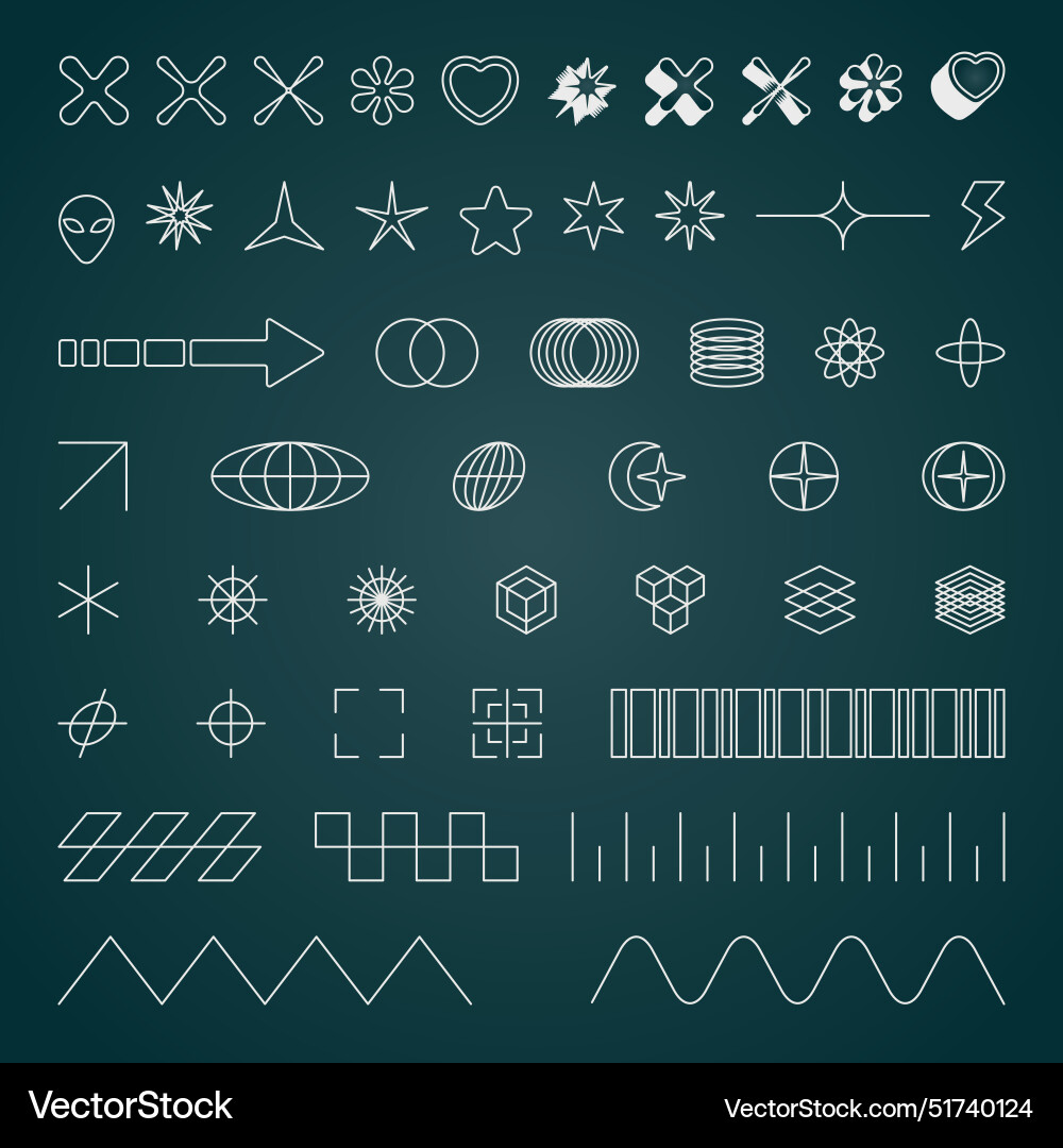 A collection of icons and symbols displayed vector image