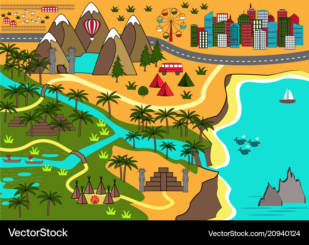 Adventure Map with Native Elements vector image