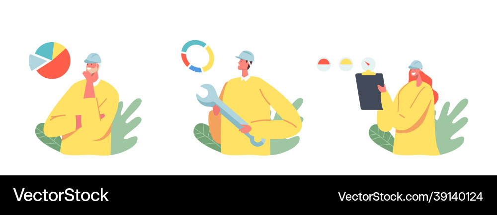 Builder engineer or foreman characters with tool Builder engineer or foreman characters with tool vector image
