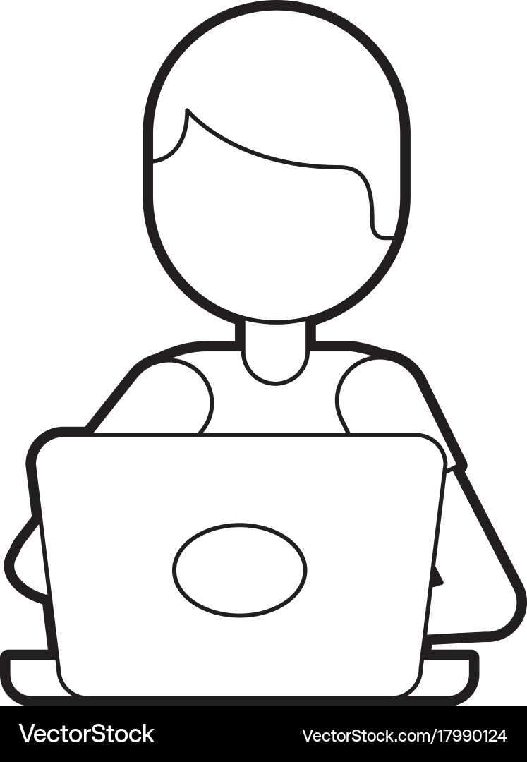 Cartoon programmer laptop working writing code vector image