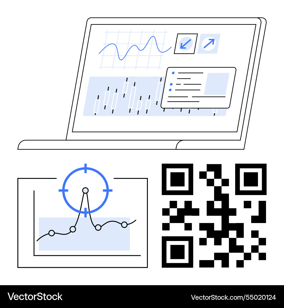 Data analysis interface with qr code and graph Vector Image