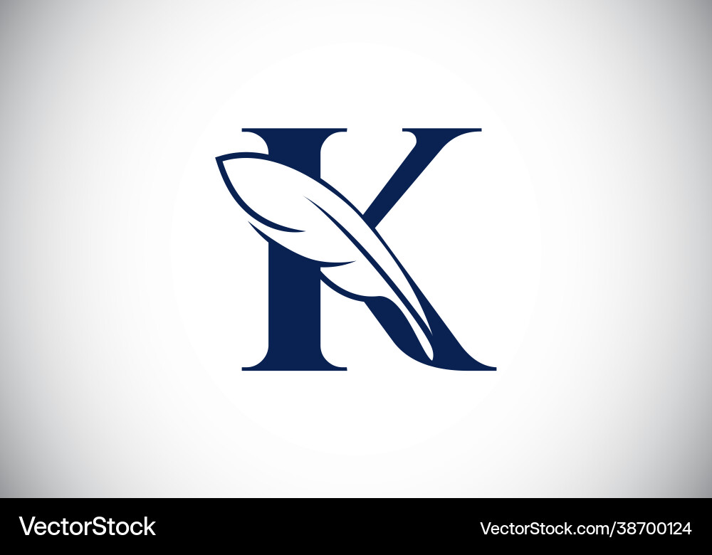 Initial k monogram alphabet with a feather font Vector Image
