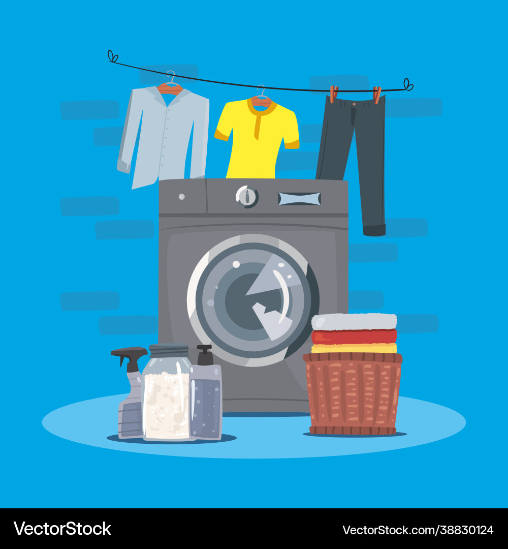 Laundry with gray machine Royalty Free Vector Image