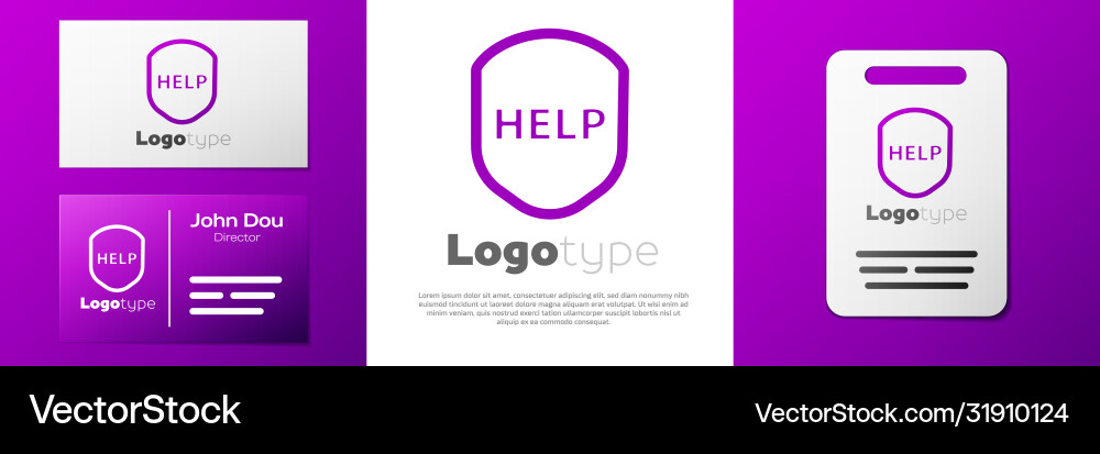 Logotype shield with text help icon isolated Logotype shield with text help icon isolated vector image