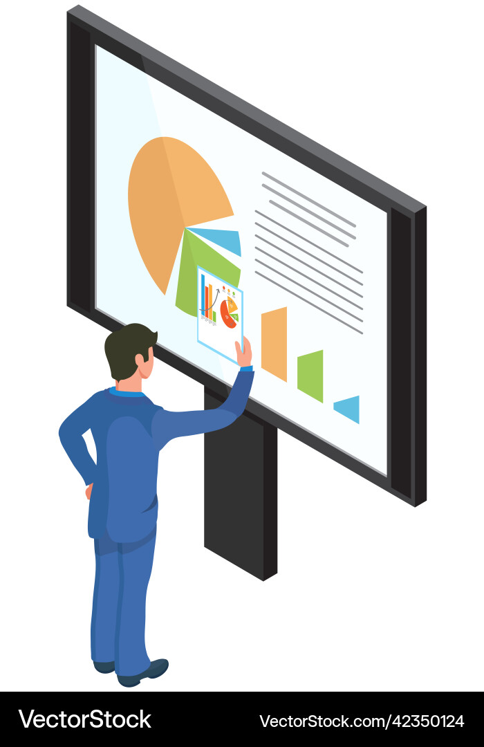 Man analyses digital report with data statistical vector image