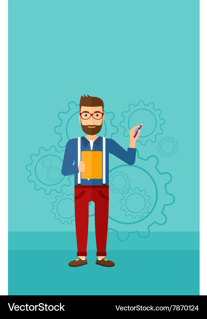 Man standing on gears background vector image