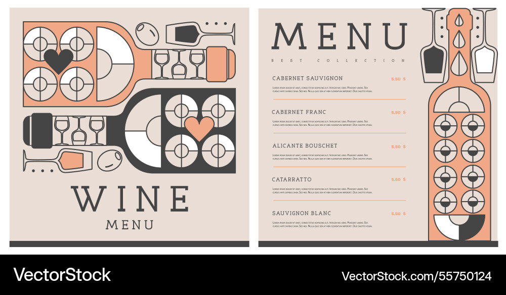 Restaurant wine menu design with bottles and glass Restaurant wine menu design with bottles and glass vector image