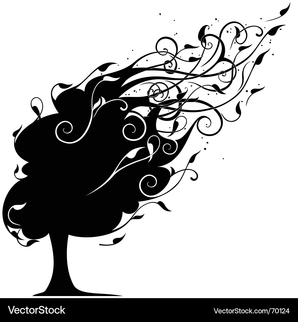 Silhouette Tree with Swirls Vector Image