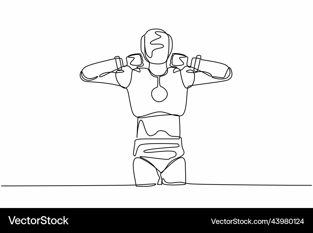 Single continuous line drawing robot standing Vector Image