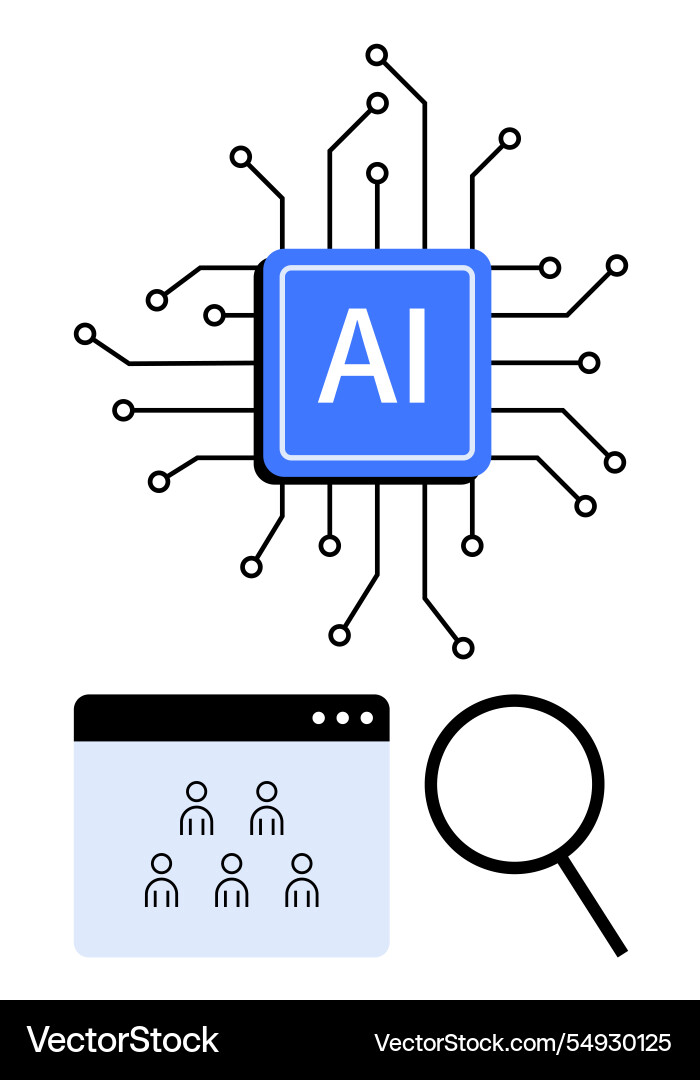 Ai-Chip mit Schaltleitungen Benutzerschnittstelle Fenster Ai-Chip mit Schaltleitungen Benutzerschnittstelle Fenster Vektorbild