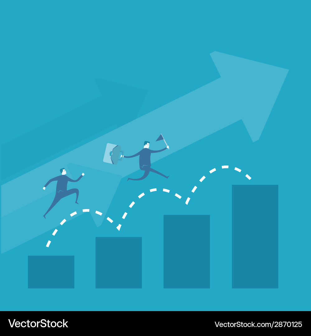 Business man run over bar graph Royalty Free Vector Image