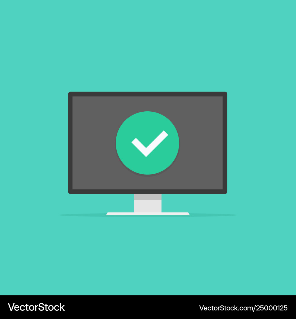 Computer with checkmark monitor approved tick Vector Image
