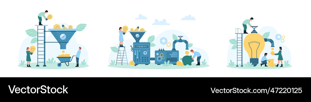 Implementation and monetization of ideas set tiny vector image