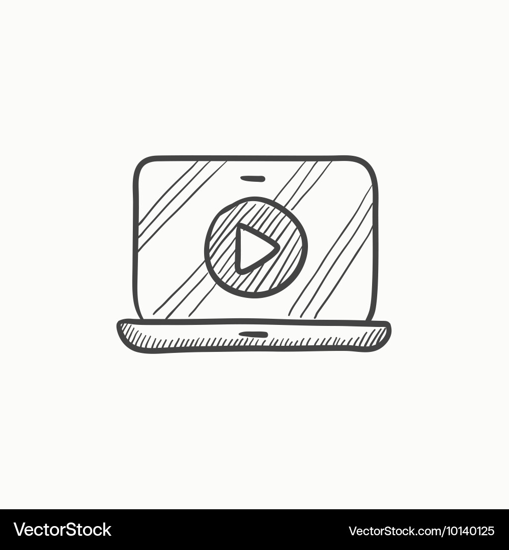 Laptop Play Button Sketch Icon Vector Image