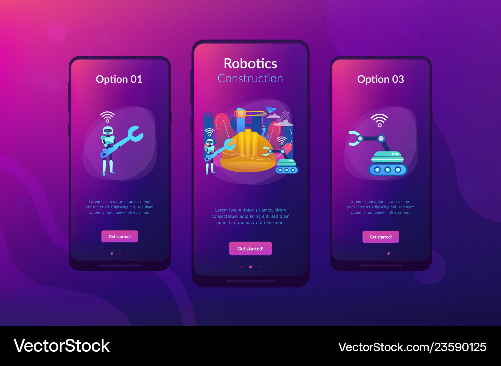 Robotics construction app interface template Robotics construction app interface template vector image
