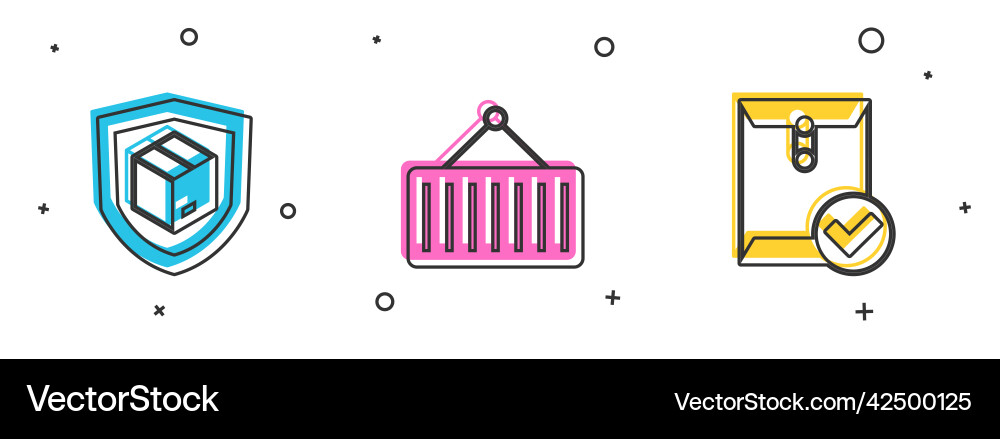 Set delivery security with shield container Set delivery security with shield container Vector Image