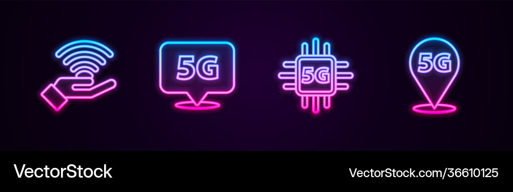 Set line 5g network location processor Set line 5g network location processor vector image