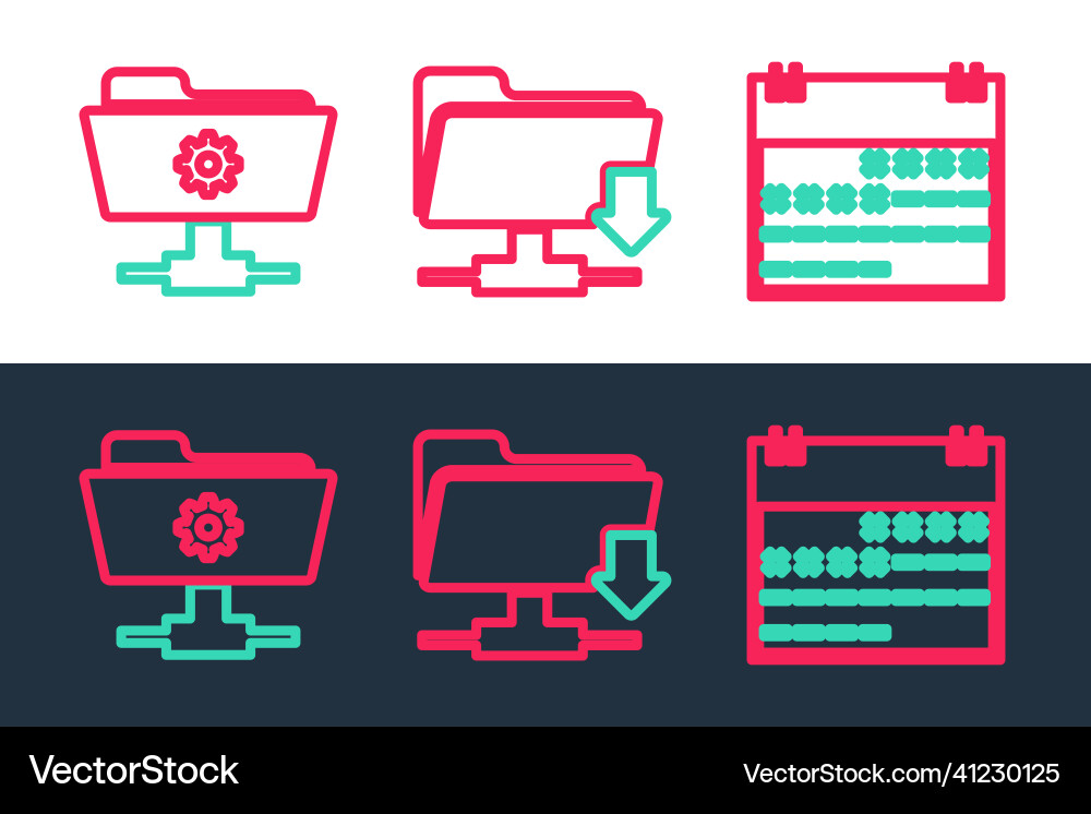 Set line calendar ftp settings folder Vector Image