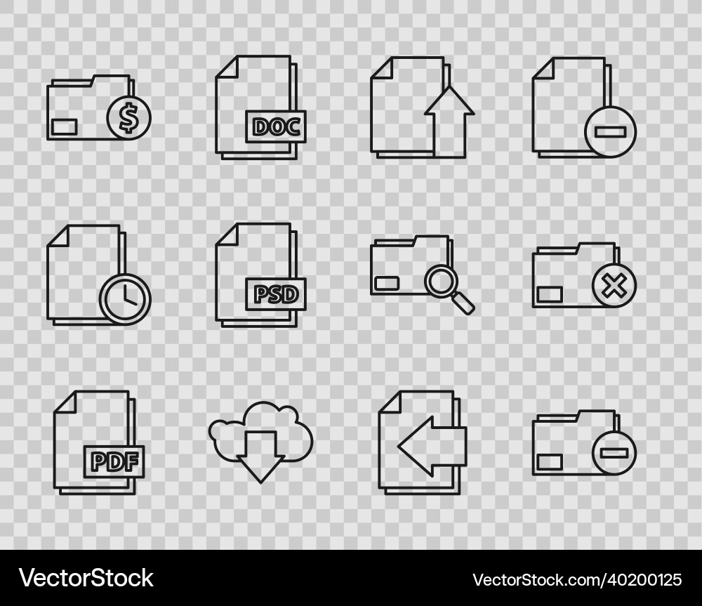 Set line pdf file document folder Set line pdf file document folder vector image