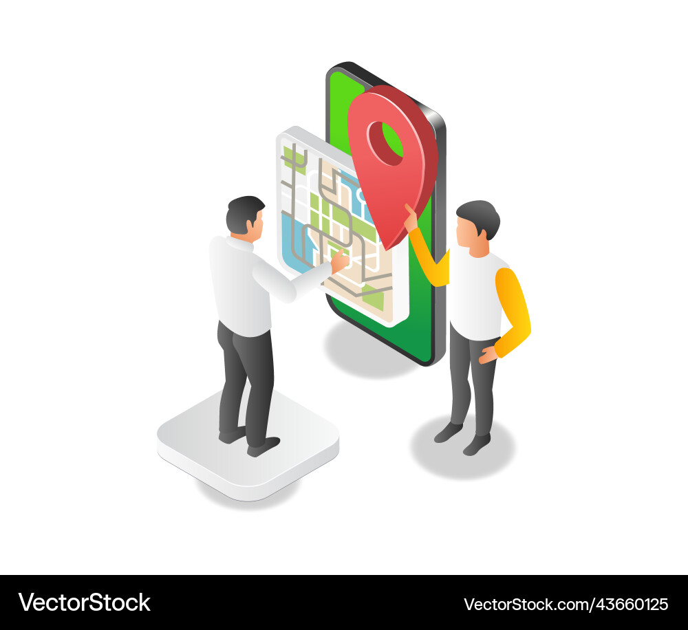 Two men pointing map location app Two men pointing map location app vector image
