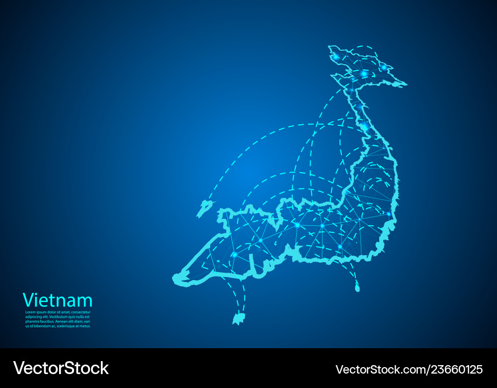 Vietnam map with nodes linked by lines concept Vietnam map with nodes linked by lines concept vector image