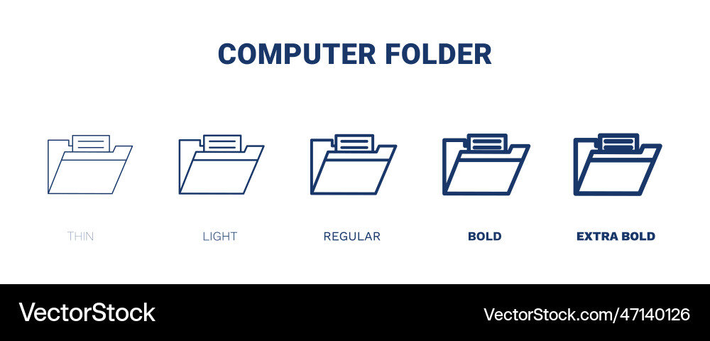 Computer folder icons thin light regular bold Computer folder icons thin light regular bold vector image