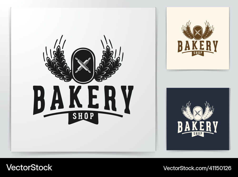 Crossed rolling pin and wheat vintage bakery logo Crossed rolling pin and wheat vintage bakery logo vector image