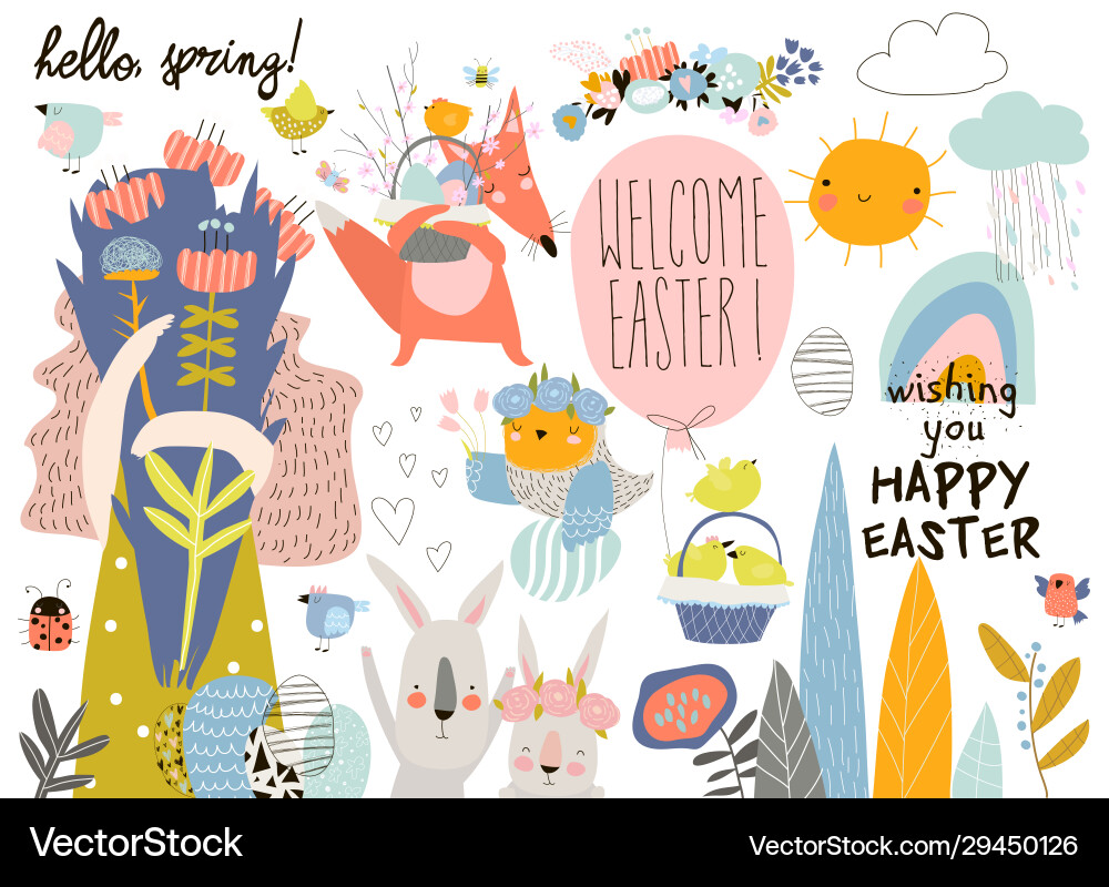 Cute Easter Animals Cartoon vector image