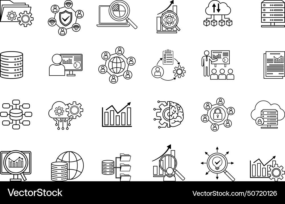 Data analytics icons set of monitoring vector image