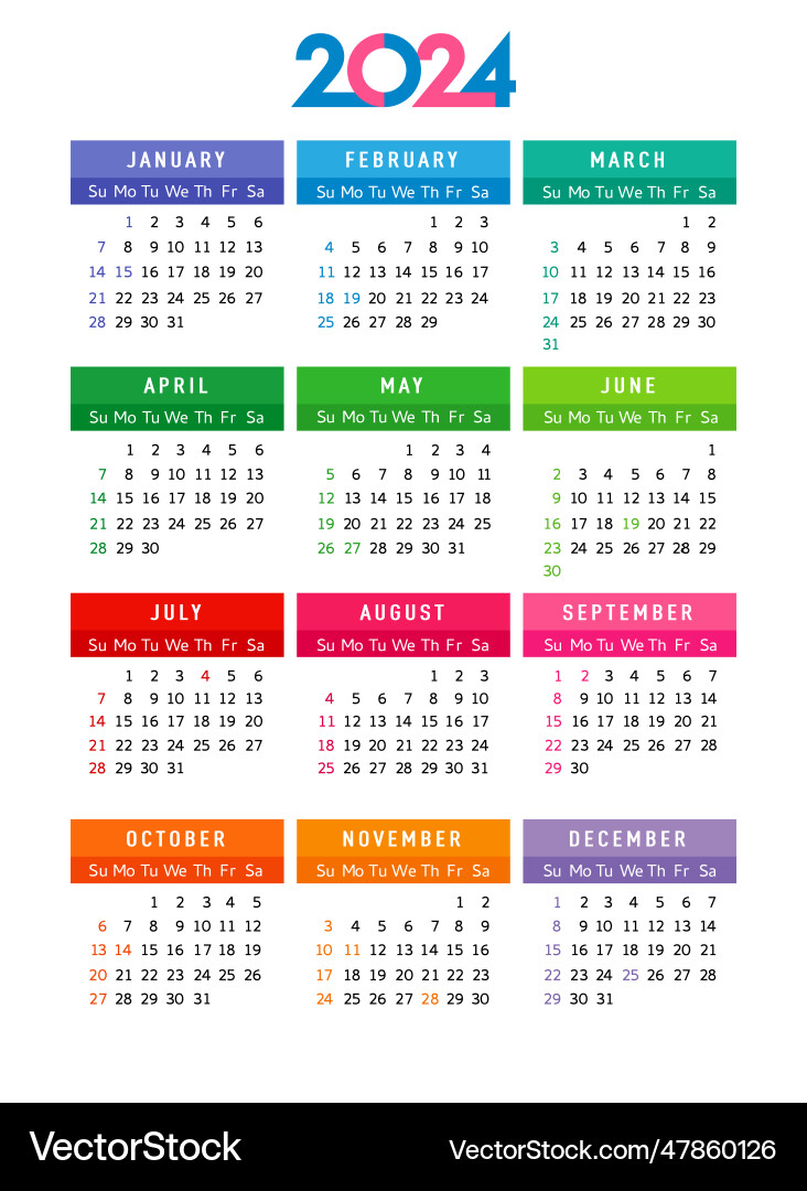 Kalender 2024 Jahr editierbare Vorlage Kalender 2024 Jahr editierbare Vorlage vektorbild