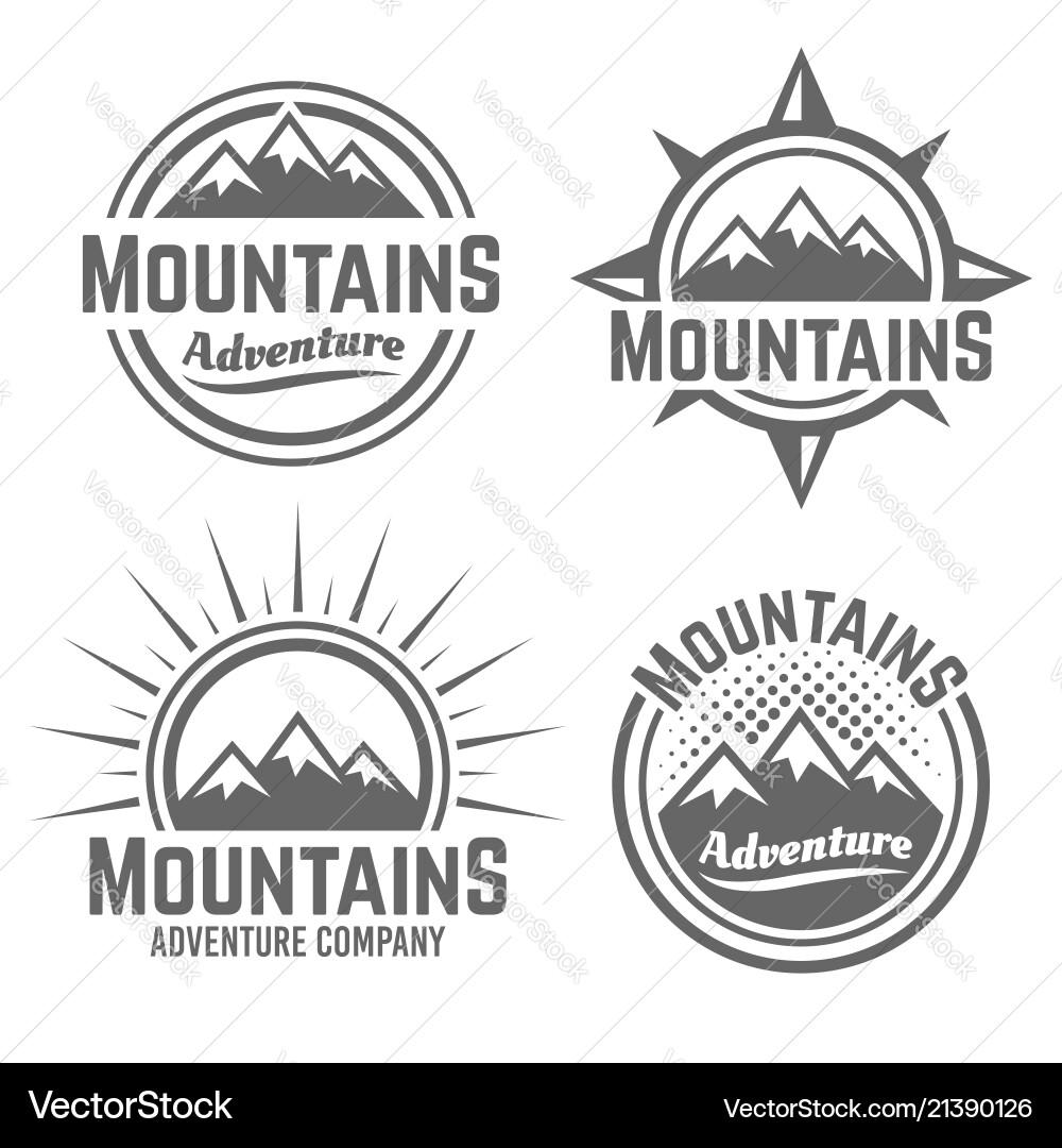 Mountains four monochrome vintage emblems Mountains four monochrome vintage emblems vector image