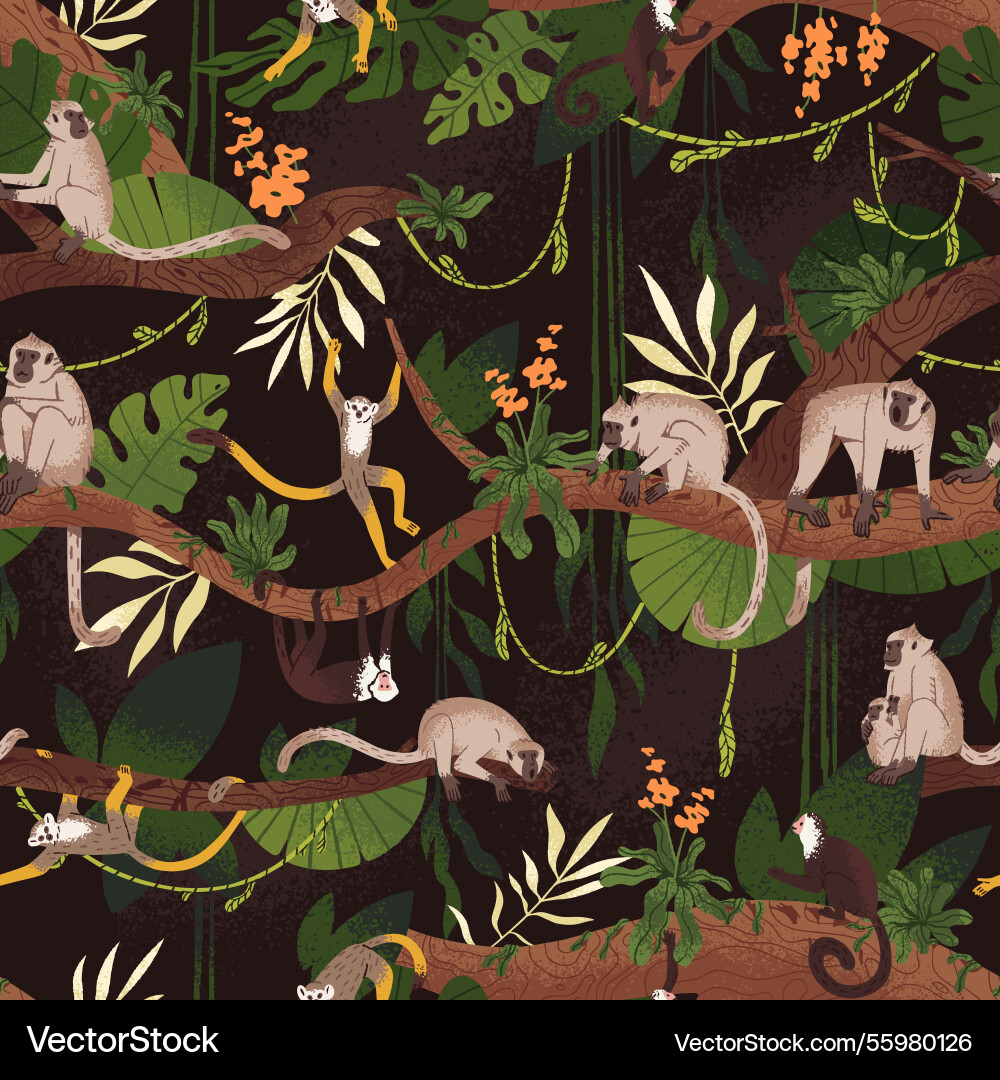 Repeatable pattern of exotic monkeys have fun Repeatable pattern of exotic monkeys have fun vector image