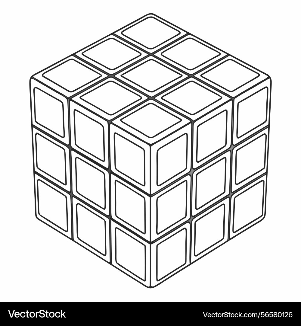Rubiks cube outline puzzle solving logic game vector image