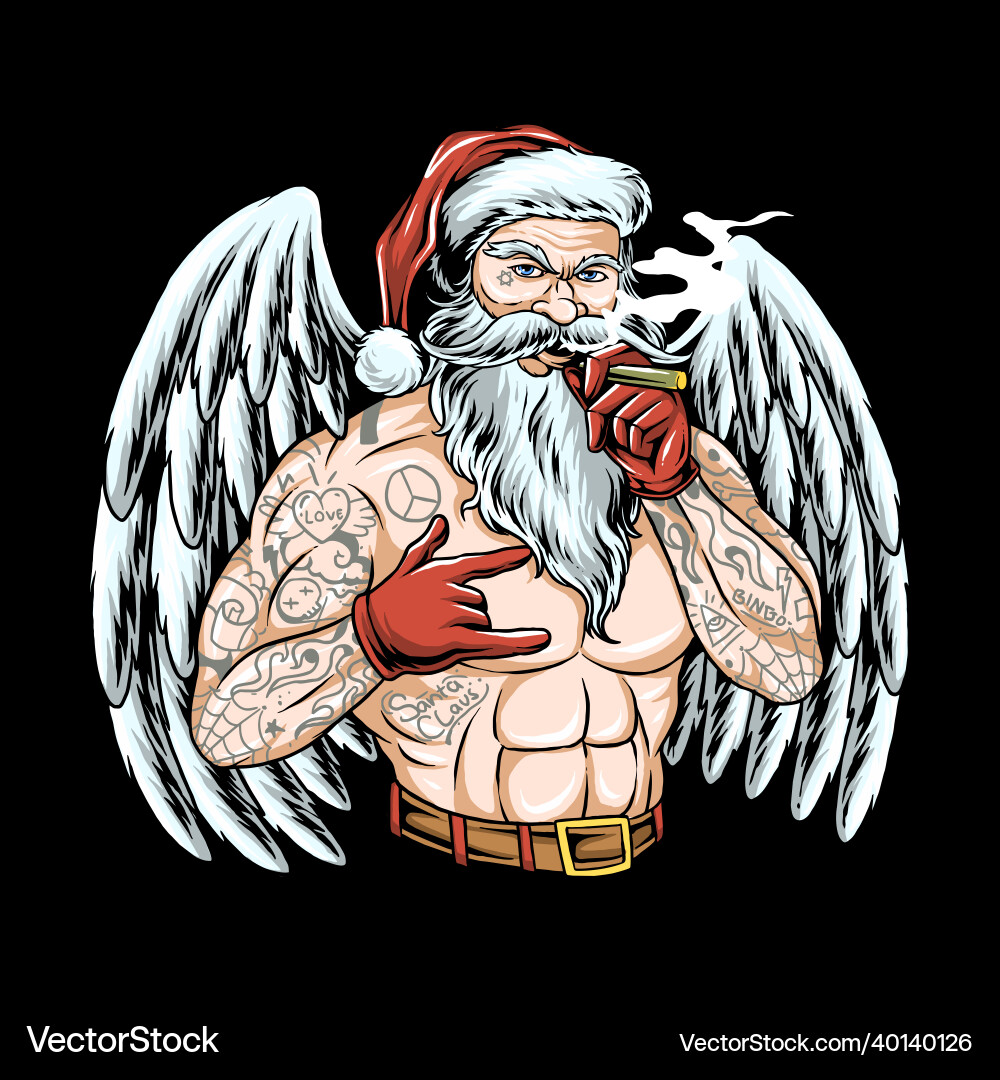 Santa Claus with Angel Wings & Tattoos Vector Image