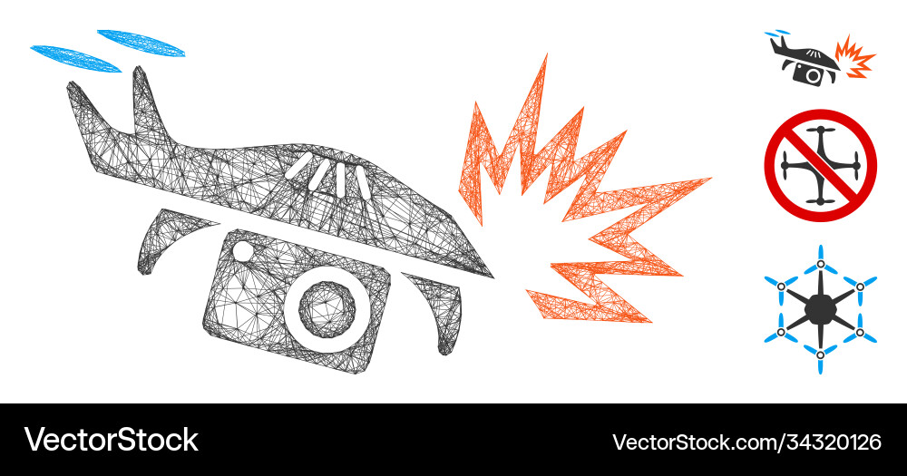 Spy drone explosion polygonal web mesh Spy drone explosion polygonal web mesh vector image