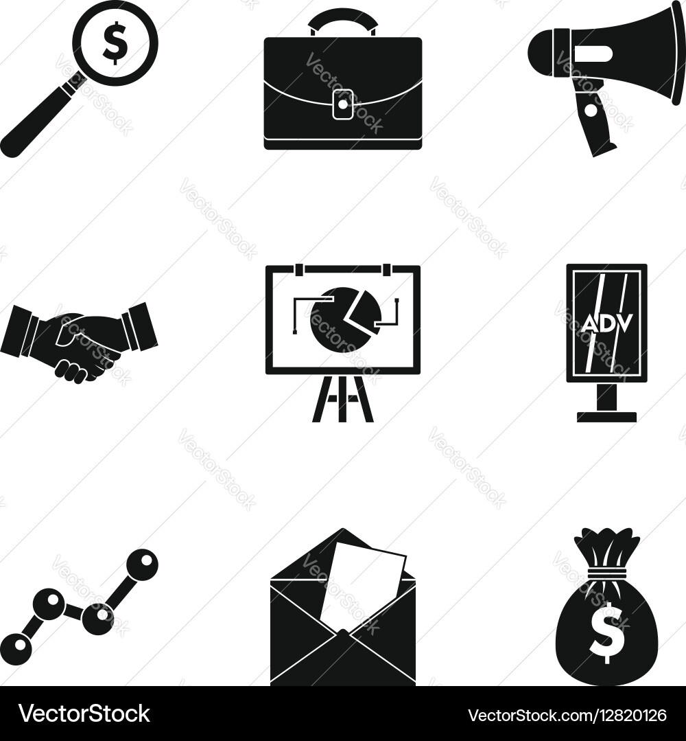 Types of advertising icons set simple style vector image