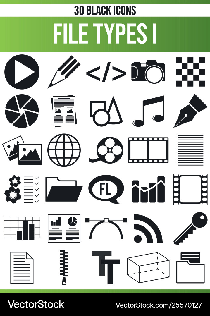 Black icon set file types i vector image