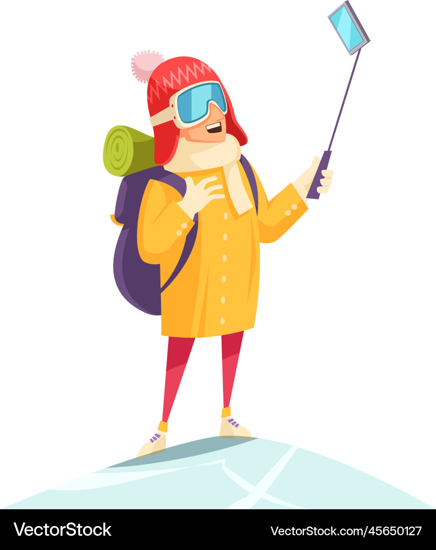 Cartoon mountaineering selfie composition Cartoon mountaineering selfie composition vector image
