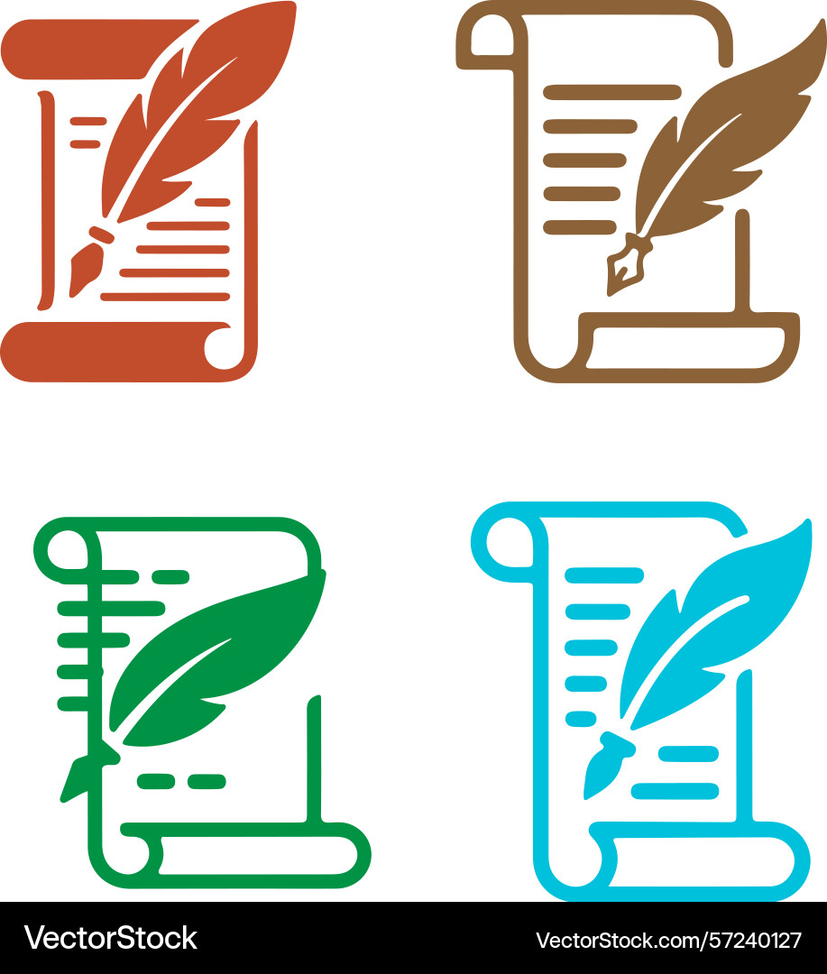 Features a set of four paper scrolls with quill Vector Image