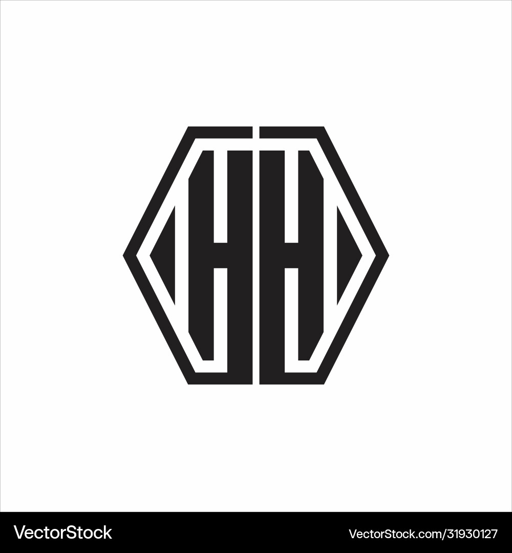 Hh logo monogram with hexagon line rounded design vector image